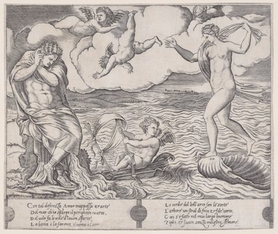 Eros meressä, n. 1514-36. tekijältä Agostino Veneziano