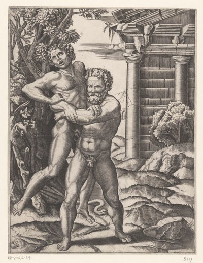 Hercules painii Antaeuksen kanssa tekijältä Agostino Veneziano