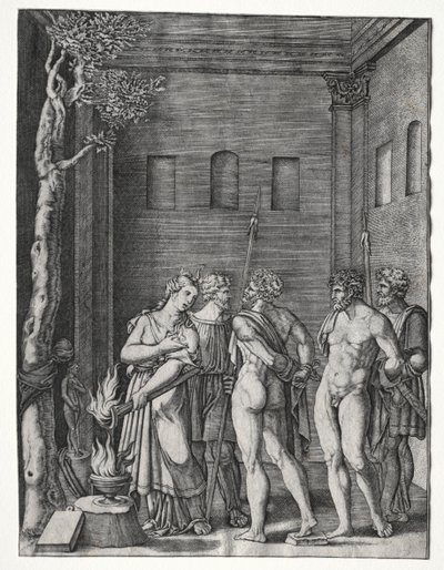 Orestes ja Pylades tuotiin Iphigeniaan uhraamaan tekijältä Agostino Veneziano