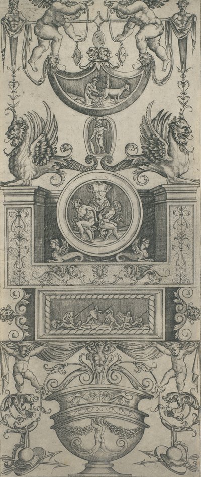 Ornamenttitaulu, päivätty 1521. tekijältä Agostino Veneziano.