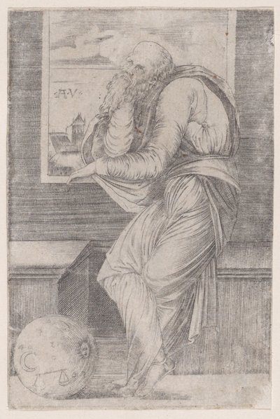 Filosofi istuu lähellä ikkunaa, n. 1514-36, n. 1514-36. tekijältä Agostino Veneziano