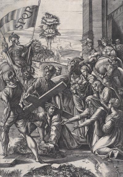 Ristin kantaminen, 1517. tekijältä Agostino Veneziano