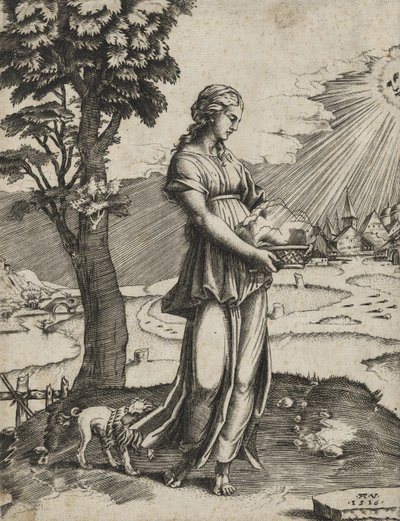 The Cumaean Sybil, 1516 (kaiverrus paperille) tekijältä Agostino Veneziano