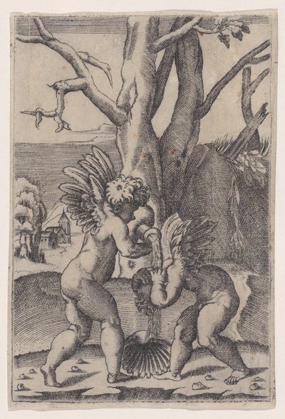 Kaksi Cupidoa, n. 1519. tekijältä Agostino Veneziano