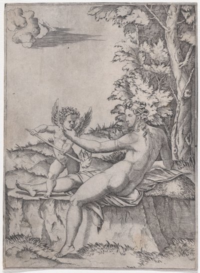 Venus ja Eros, n. 1514-36. tekijältä Agostino Veneziano
