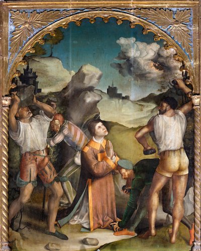 Pyhän Stefanuksen kivittäminen, 1500-luvun alkupuolisko (öljy paneelille). tekijältä Agostino da (attr.to) Casanova