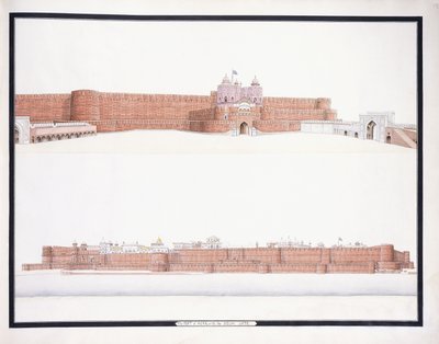 Agran linnoitus, jossa on Delhin portti, n. 1815 tekijältä Agra School