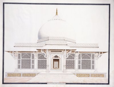 Seliem Chistien valkoinen marmorihauta, n. 1815 (lyijykynä, kynä ja muste, w/c) tekijältä Agra School