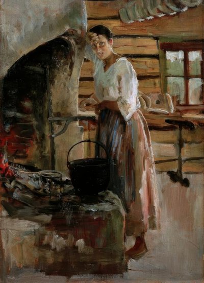 Nainen ruoanlaitto vendace tekijältä Akseli Valdemar Gallen-Kallela