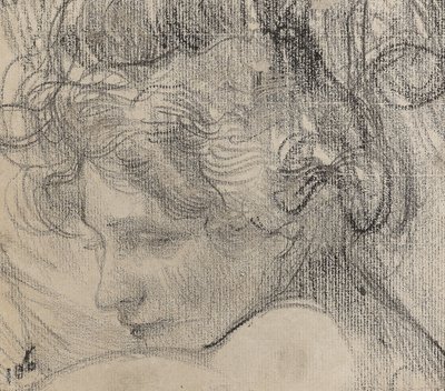 Naisen pää, n. 1890 (kynä paperilla) tekijältä Albert de Belleroche