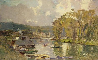Seinen varrella Meudonissa, n. 1893 (öljy kankaalle) tekijältä Albert Charles Lebourg