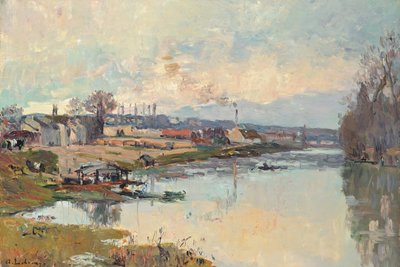 Seine Port Marlyssa (öljy kankaalle) tekijältä Albert Charles Lebourg