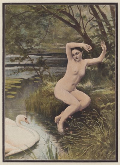 Leda, Spartan prinsessa kreikkalaisesta mytologiasta (väri litho) tekijältä Albert (after) Aublet