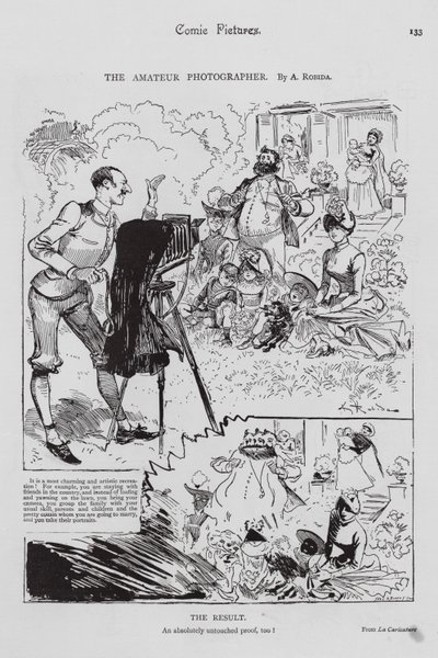 Perhe poseeraa amatöörivalokuvaajalle (kaiverrus) tekijältä Albert (after) Robida