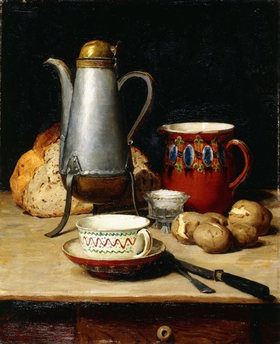 Asetelma: Kahvi ja perunat, 1897 tekijältä Albert Anker