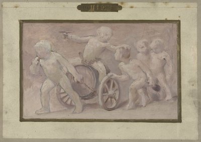 Luonnos Pariisin Hôtel de Villen Salle des Fêtes -tilaa varten: Juomat, vuosina 1889-1895 (öljy paperille). tekijältä Albert Aublet