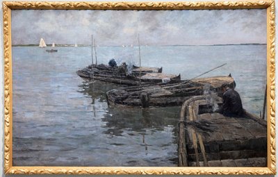 Scheldtin alaosassa, viimeiset säteet, kalastajat ankkuroituina tekijältä Albert Baertsoen