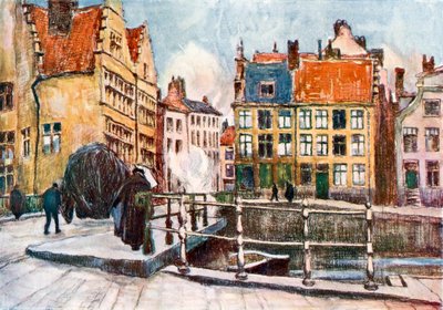 Pont aux Herbes, Gent (värilitografia) tekijältä Albert Baertsoen