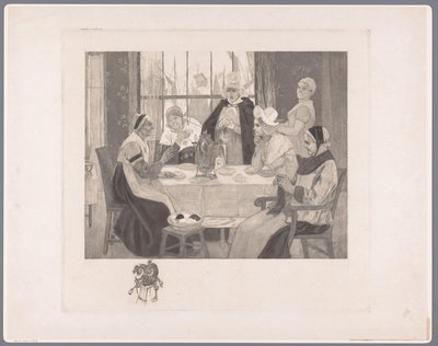 Perinteisissä puvuissa olevien naisten seura pöydässä skandaali tekijältä Albert Bertrand (attributed to)