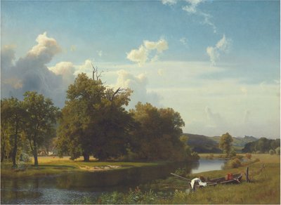 Jokimaisema, Westfalen, 1855 tekijältä Albert Bierstadt