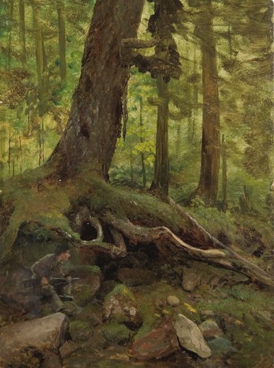 Metsästäjä Valkoisilla vuorilla Glen Housen lähellä (yksityiskohta) tekijältä Albert Bierstadt