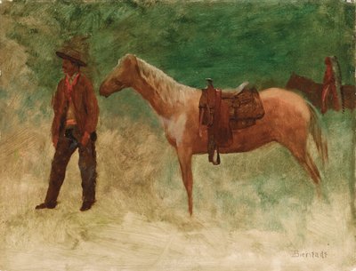 Seisova cowboy hevosen kanssa tekijältä Albert Bierstadt