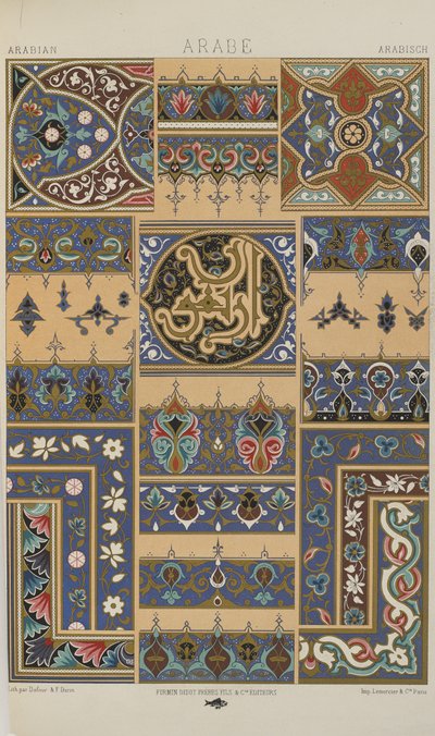 Arabialainen, levy 28 julkaisusta "Polychromatic Ornament: Sata lautasta kultaa, hopeaa ja värejä" tekijältä Albert Charles August Racinet