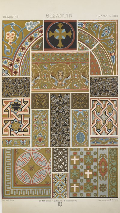 Bysanttilainen, levy 33 julkaisusta "Polychromatic Ornament: Sata lautasta kultaa, hopeaa ja värejä" tekijältä Albert Charles August Racinet
