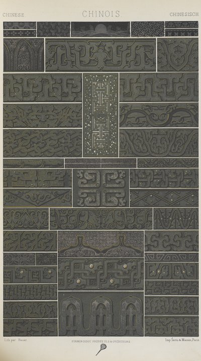 kiina, levy 10 julkaisusta "Polychromatic Ornament: Sata lautasta kultaa, hopeaa ja värejä" tekijältä Albert Charles August Racinet