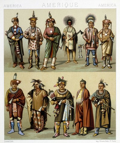 Punainen mänty puku. Kuvitus Racinetin teoksesta ""The historiallinen puku"". tekijältä Albert Charles August Racinet