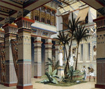 Egyptiläinen palatsi Racquet 1888:n "" Historiallisessa puku" -kuvassa tekijältä Albert Charles August Racinet