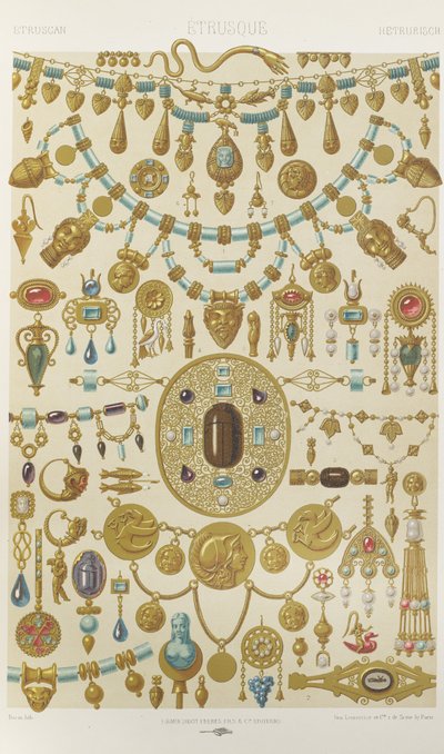 Etruski, levy 7 julkaisusta "Polychromatic Ornament: Sata lautasta kultaa, hopeaa ja värejä" tekijältä Albert Charles August Racinet
