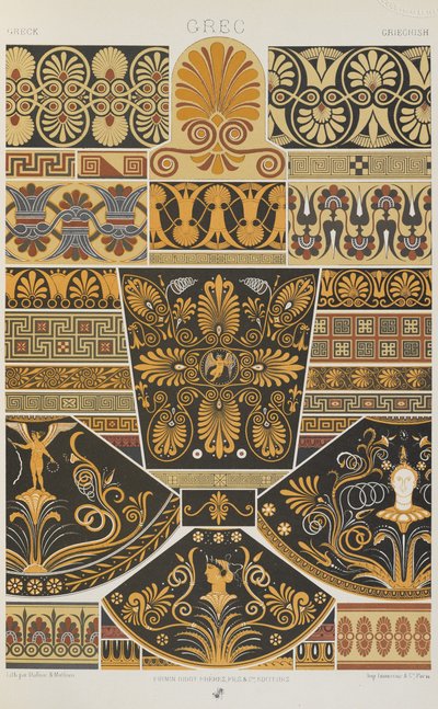 Kreikka, levy 5 julkaisusta "Polychromatic Ornament: Sata lautasta kultaa, hopeaa ja värejä" tekijältä Albert Charles August Racinet