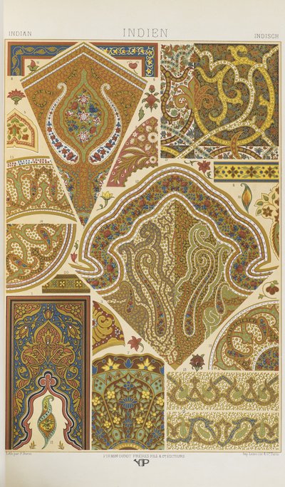 Intialainen, levy 19 julkaisusta "Polychromatic Ornament: Sata lautasta kultaa, hopeaa ja värejä" tekijältä Albert Charles August Racinet