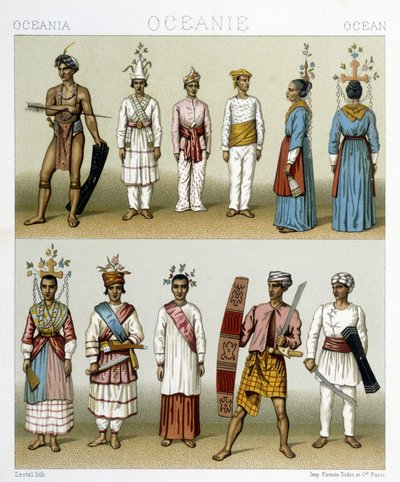 Indonesian Celebesin saarten asukkaat. Kuvitus Racinet