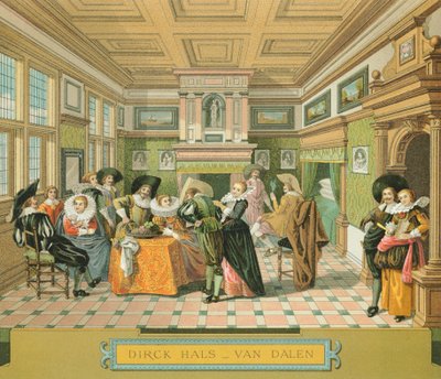 Hollantilaisen aatelisasunnon sisustus 1600-luvulla, kuva Racinet Augusten teoksesta The Complete pukuhistoria tekijältä Albert Charles August Racinet