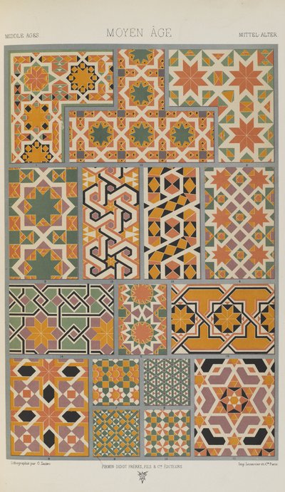 Keskiaika, levy 36 julkaisusta "Polychromatic Ornament: Sata lautasta kultaa, hopeaa ja värejä" tekijältä Albert Charles August Racinet