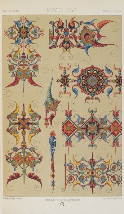 Keskiaika, levy 42 julkaisusta "Polychromatic Ornament: Sata lautasta kultaa, hopeaa ja värejä" tekijältä Albert Charles August Racinet