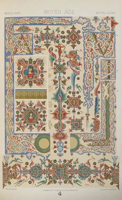 Keskiaika, levy 43 julkaisusta "Polychromatic Ornament: Sata lautasta kultaa, hopeaa ja värejä" tekijältä Albert Charles August Racinet