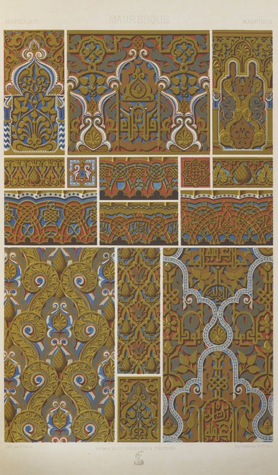 Maurilainen, levy 30 kokoelmasta "Polychromatic Ornament: Sata lautasta kultaa, hopeaa ja värejä" tekijältä Albert Charles August Racinet
