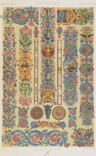 Renaissance, levy 52 teoksesta "Polychromatic Ornament: Sata lautasta kultaa, hopeaa ja värejä" tekijältä Albert Charles August Racinet