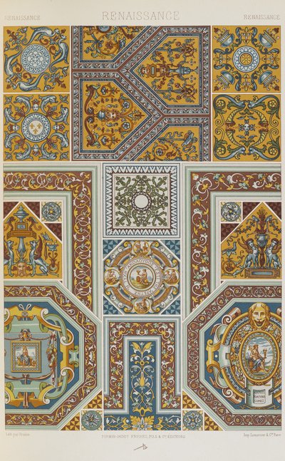 Renaissance, levy 60 teoksesta "Polychromatic Ornament: Sata lautasta kultaa, hopeaa ja värejä" tekijältä Albert Charles August Racinet