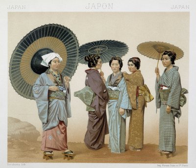 Japanilaisten naisten perinteiset puvut. Kuvitus Racinet