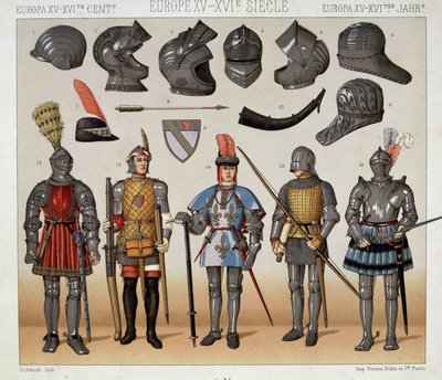 Soturit 1400- ja 1600-luvuilla - Racinetin teoksessa "Le costume historique" tekijältä Albert Charles August Racinet