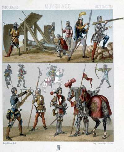 Soturit 1400-luvulla - Racinetin "" Historiallisessa puvussa"" tekijältä Albert Charles August Racinet