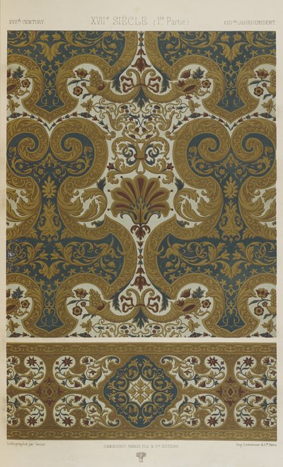 XVII vuosisata, levy 75 teoksesta "Polychromatic Ornament: Sata lautasta kultaa, hopeaa ja värejä" tekijältä Albert Charles August Racinet