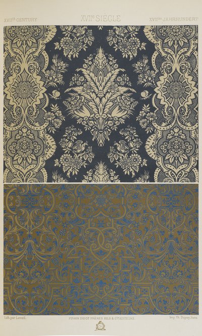 XVII vuosisata, levy 85 teoksesta "Polychromatic Ornament: Sata lautasta kultaa, hopeaa ja värejä" tekijältä Albert Charles August Racinet