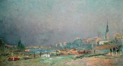 On the River Bank (öljy kankaalle) tekijältä Albert Charles Lebourg