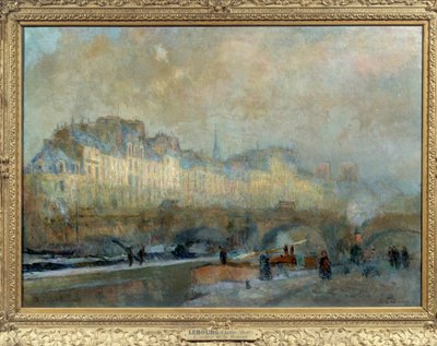Pariisi, La Monnaien sulku, talviaurinko tai Albert Lebourgin (1849-1928) maalaus Pont-Neufista ja Île de la Citesta. 1800-luvulla. Aurinko. 0,815 x 1,155 Musee d