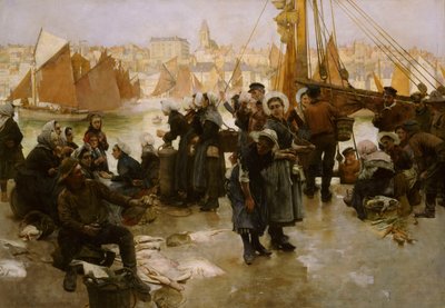 Kalastuslaivaston lähtö, Boulogne, 1891 tekijältä Albert Chevallier Tayler